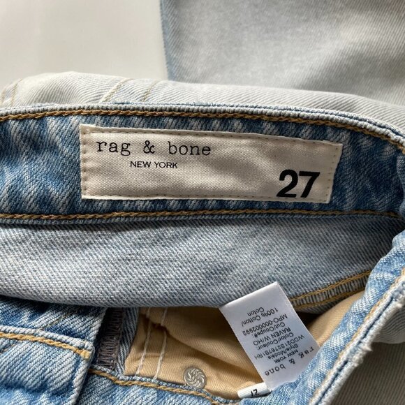 Rag & Bone Maya High Rise Slim Denim Jeans Light Wash Raven With Holed Blue 27 - Picture 9 of 11